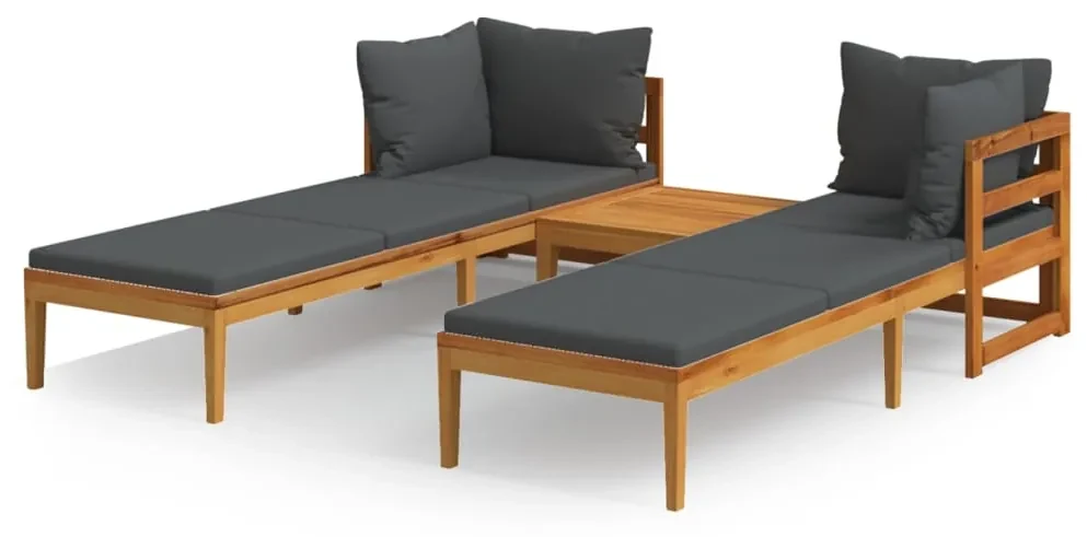 vidaXL 3-delige Loungeset met donkergrijze kussens acaciahout
