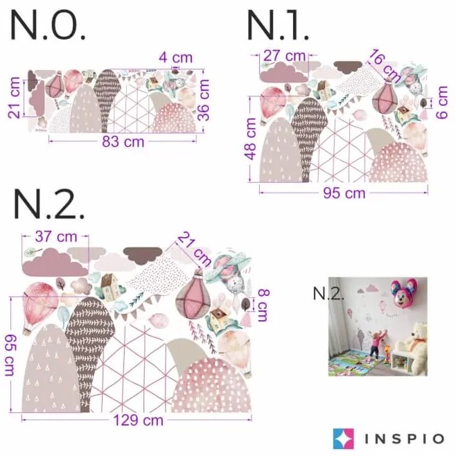 INSPIO Muurstickers - Heuvels en Ballonnen in Roze