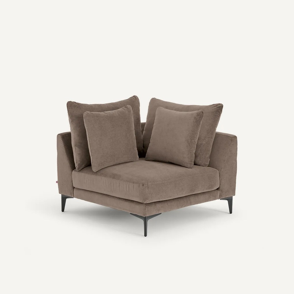 Hoekbank in stone-kleurig fluweel, MODERNISTE, ontwerp van Emmanuel Gallina