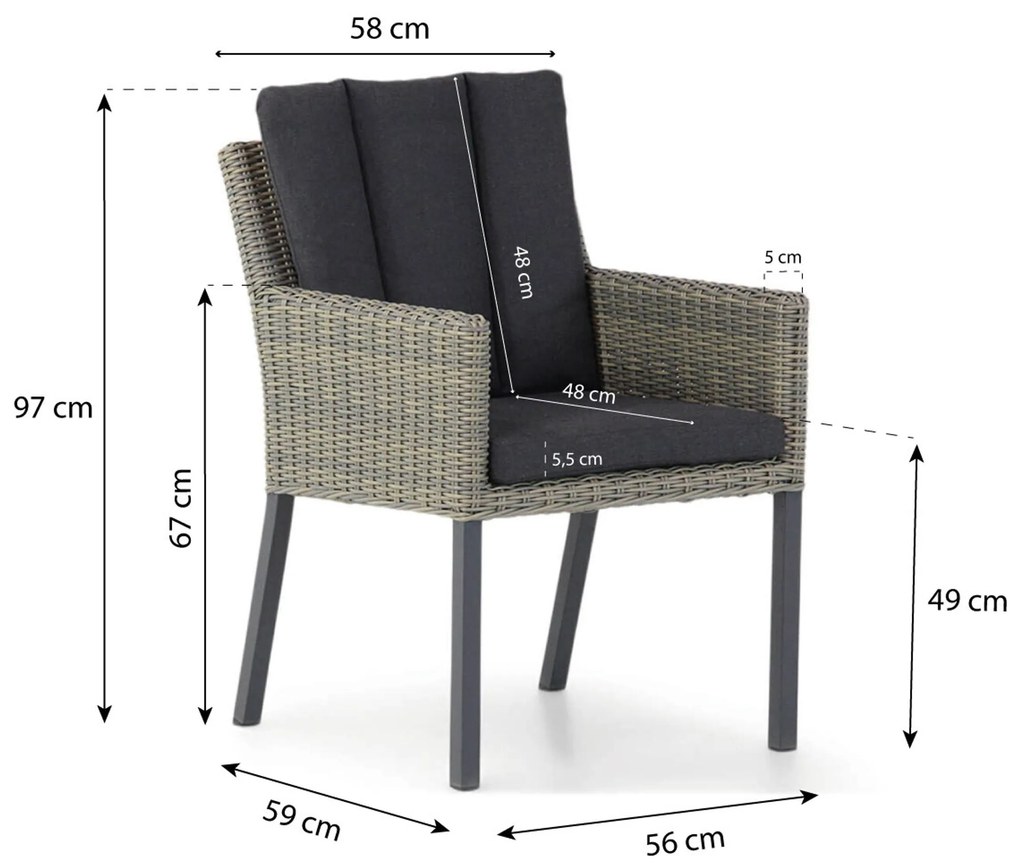 Tuinset 4 personen 90 cm Wicker Taupe Garden Collections Oxbow/Veneto