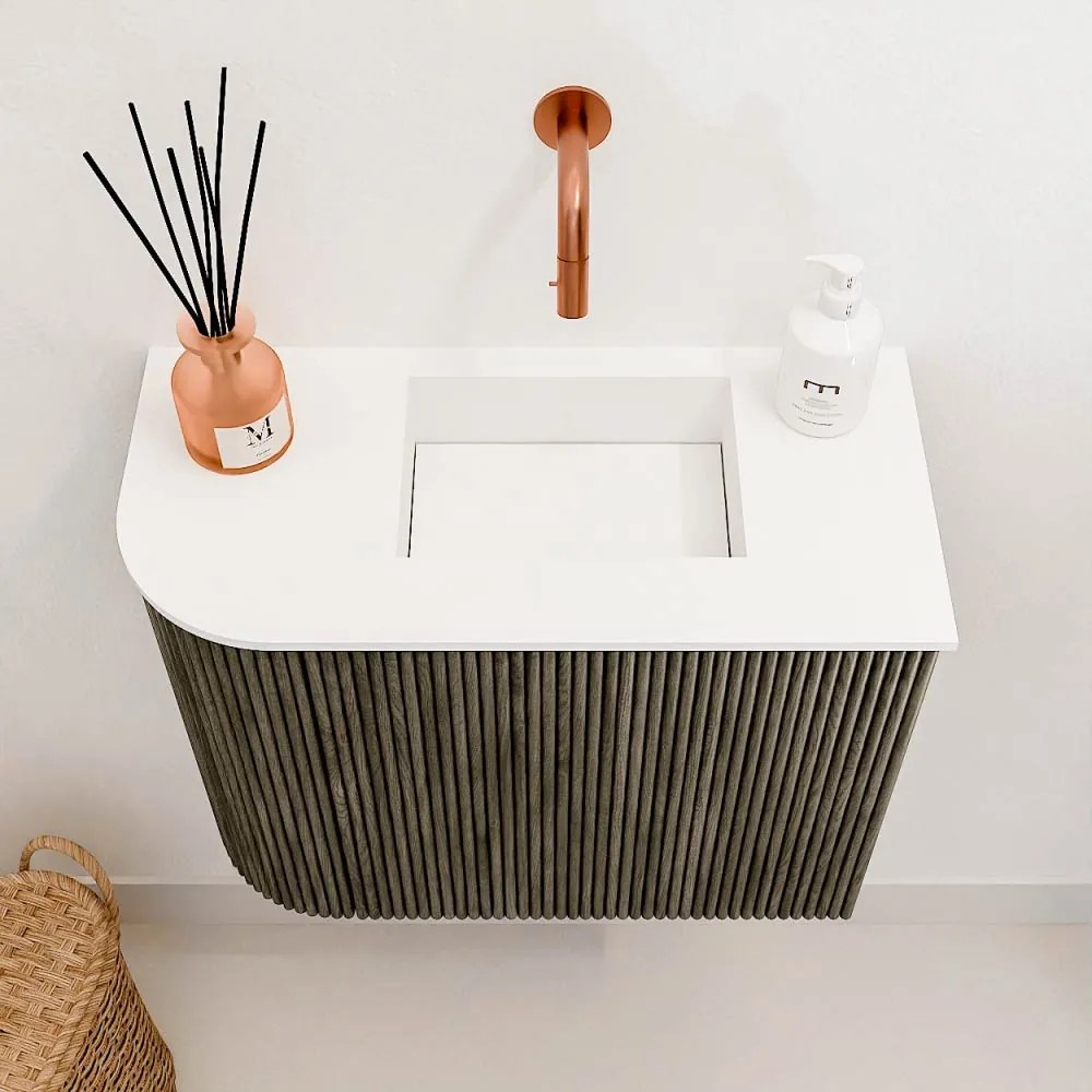 Mondiaz Joya 50cm toiletmeubel ronding links shadow met wastafel faye rechts zonder kraangat talc