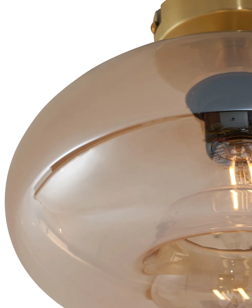 Art Deco plafondlamp messing met amber glas - Busa Art Deco E27 rond Binnenverlichting Lamp