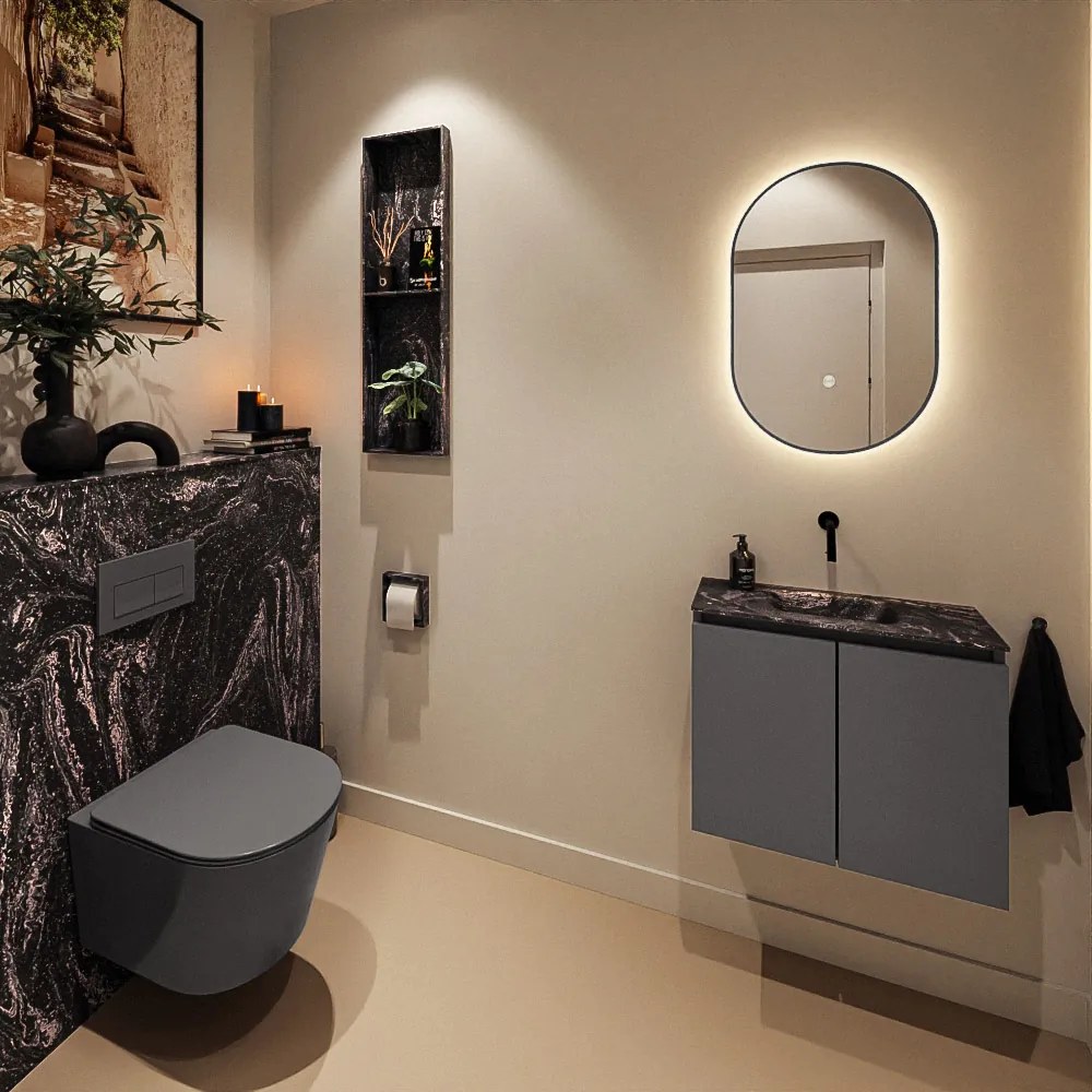 Mondiaz Ture DLux toiletmeubel 60cm dark grey met wastafel lava midden zonder kraangat