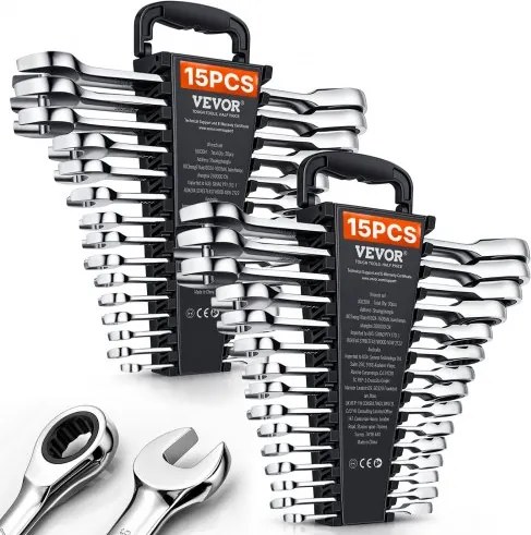 VEVOR-sleutelset 30-delige ratelsleutelset met opbergrek, sleutelset van Cr-V-staal SAE 1/4 tot 1 inch, metrisch 8 tot 24 mm, ideaal voor algemeen huishouden, garage, werkplaats