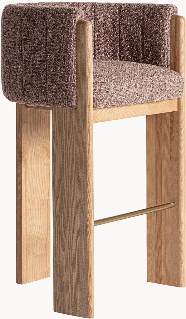 Barkruk Sernier van eikenhout & bouclé