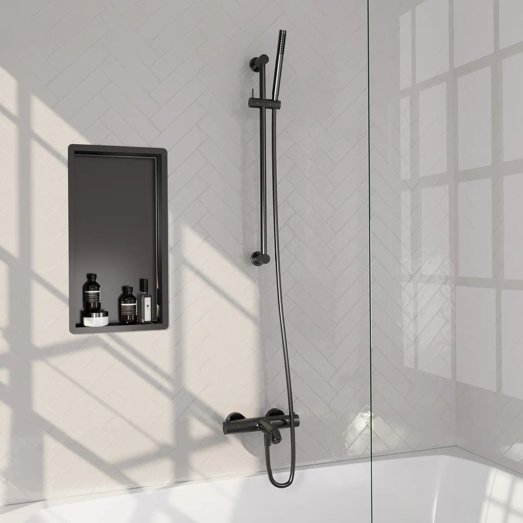 Brauer Stripe thermostatische badkraan met glijstang en staafhanddouche gunmetal geborsteld PVD