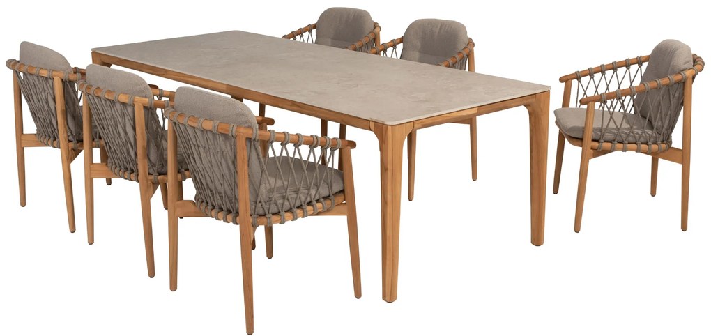 4 Seasons Outdoor Nora tuinset naturel teak met Liam tafel 240 x 100 cm  Tuinset    beige weerbestendig