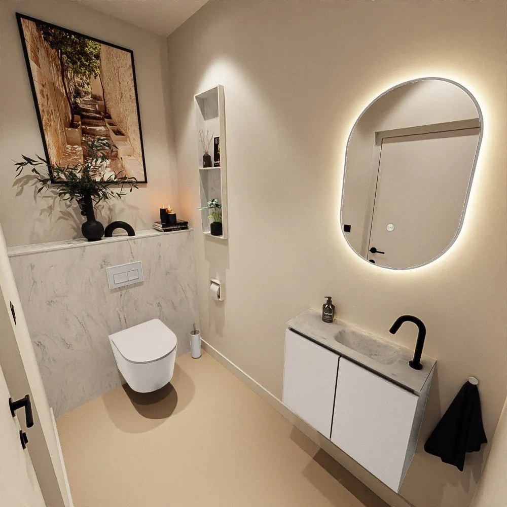 Mondiaz Ture DLux toiletmeubel 60cm linen met wastafel opalo rechts met kraangat