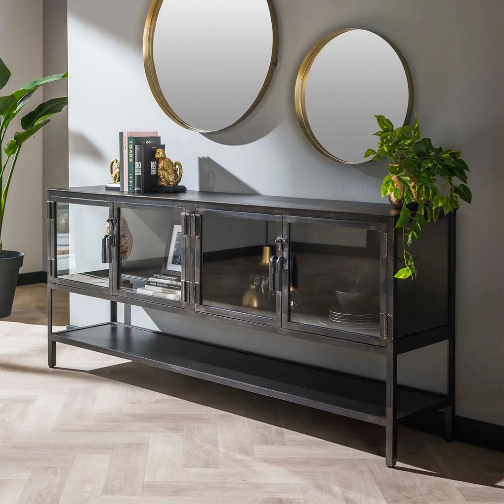 Dressoir Met Glazen Deuren - 180x40x80cm.