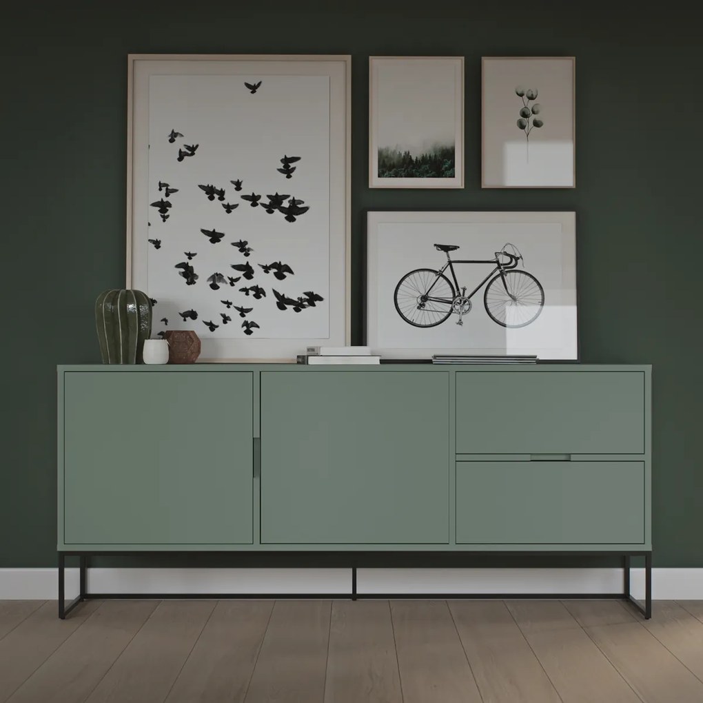 Tenzo Lipp Dressoir Met Deuren En Lades Groen - 176x43x76cm.