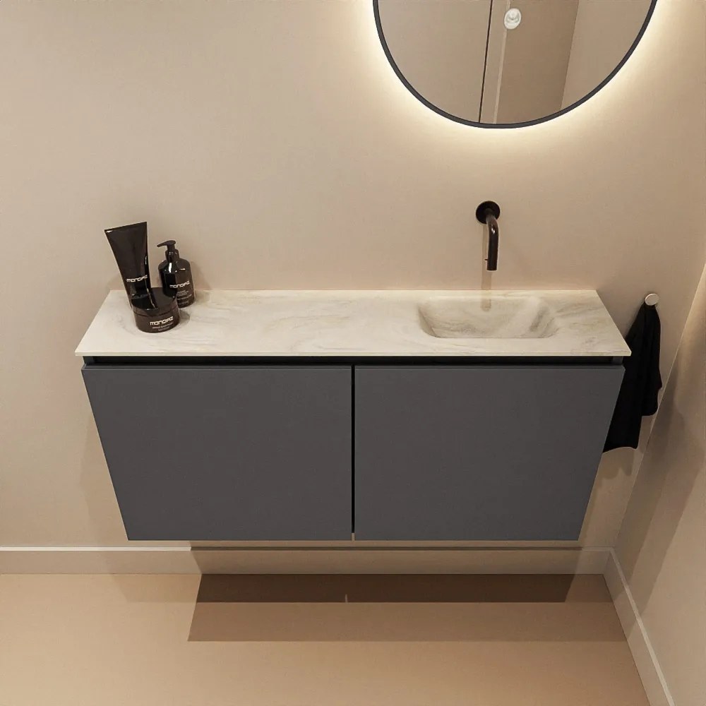 Mondiaz Ture DLux toiletmeubel 100cm dark grey met wastafel ostra rechts zonder kraangat