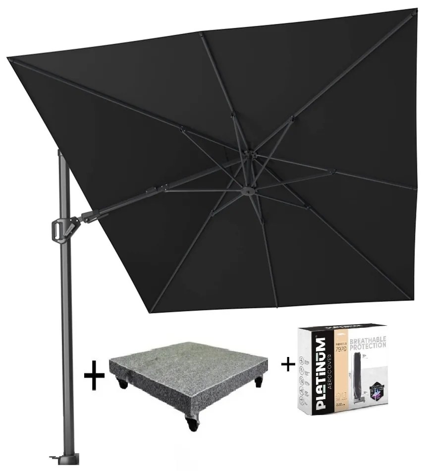 Challenger T2 zweefparasol 350x260 cm antraciet met  parasolvoet 90kg en hoes