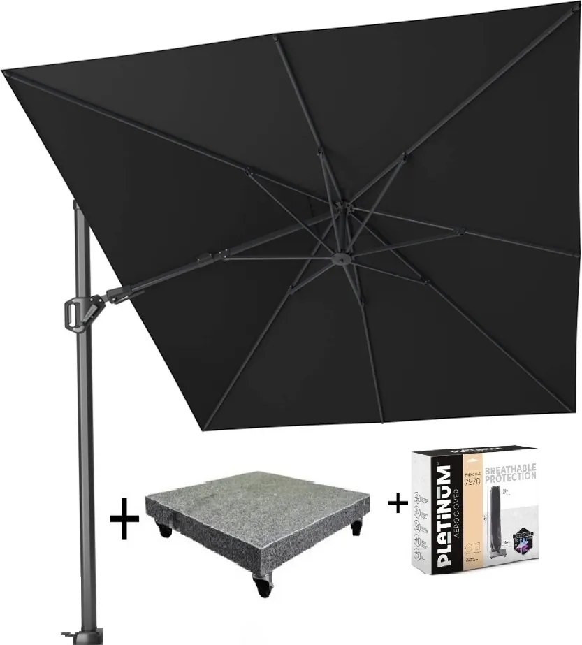 Challenger T2 zweefparasol 350x260 cm antraciet met  parasolvoet 90KG voet en hoes