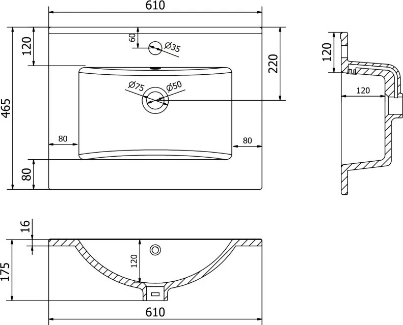Mexen Atena inbouw wastafel 61 x 46 cm, wit - 25016000