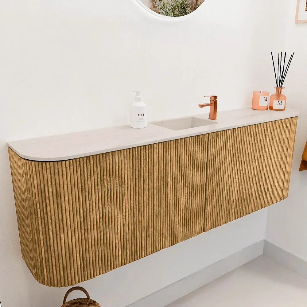 Mondiaz Joya DLux 125cm toiletmeubel ronding links/rechts oak met wastafel faye midden 1 kraangat meli
