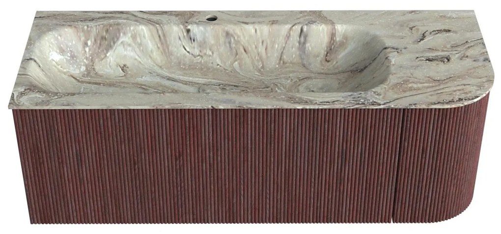 Mondiaz Kurve-dlux 125cm badmeubel ronding rechts ruby met 1 lade en deur en wastafel big medium kraangat links glace
