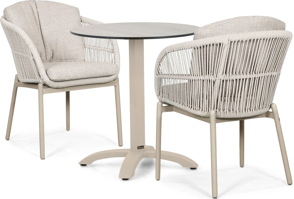 Tuinset Ronde Tuintafel 2 personen 70 cm Rope Zand/Beige Lifestyle Garden Furniture Monaco/Talao