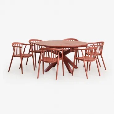 Set Van 145-200x145 Cm Ronde Uitschuifbare Tafel In Barces Aluminium En 6 Stapelbare Tuinstoelen Met Ivor Armleuningen Terracota - Sklum