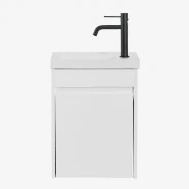 Narek Zwevend Houten Badkamermeubelset Met Geïntegreerde Wastafel Wit & Spiegelloze & Zwart ↑20 Cm Met Aftapkraan Zonder - Sklum