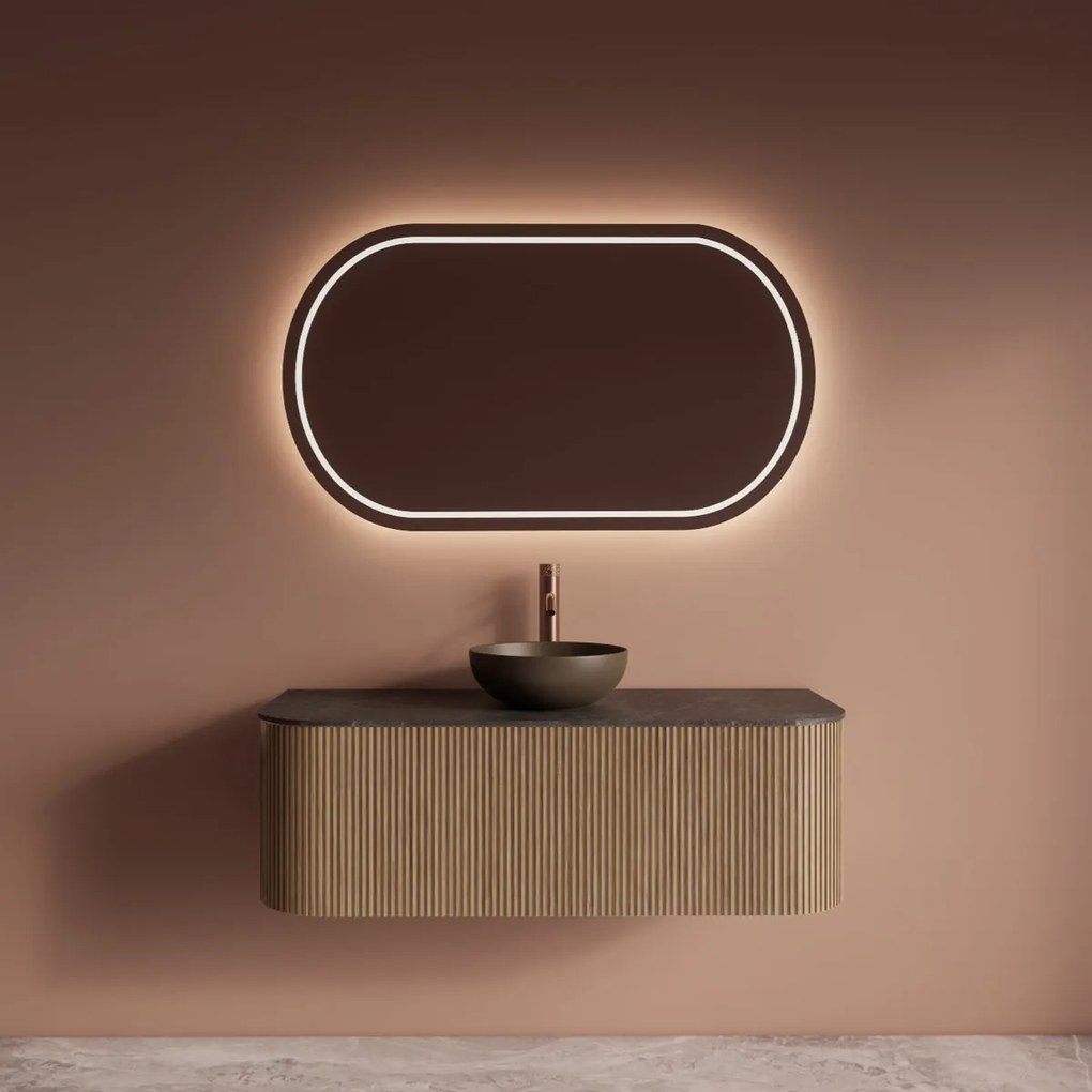 Gliss Design Alluro badmeubel ribbelfront met ronding links/rechts 120cm mist en zwart leisteen toppaneel