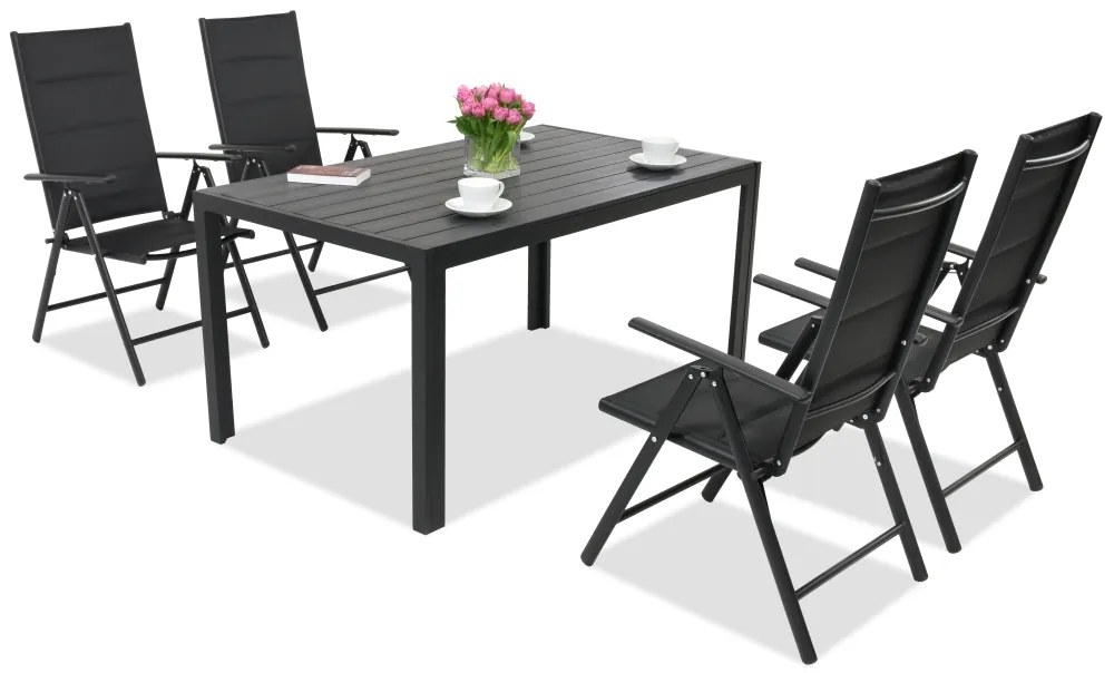 Aluminium tuinmeubelen polywood Verona voor 4 personen zwart