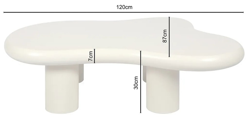 Organische Salontafel Creme Wit - 117 X 90cm.