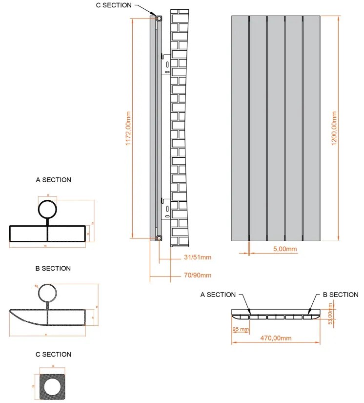 Eastbrook Withington radiator 45x120cm aluminium 922W antraciet