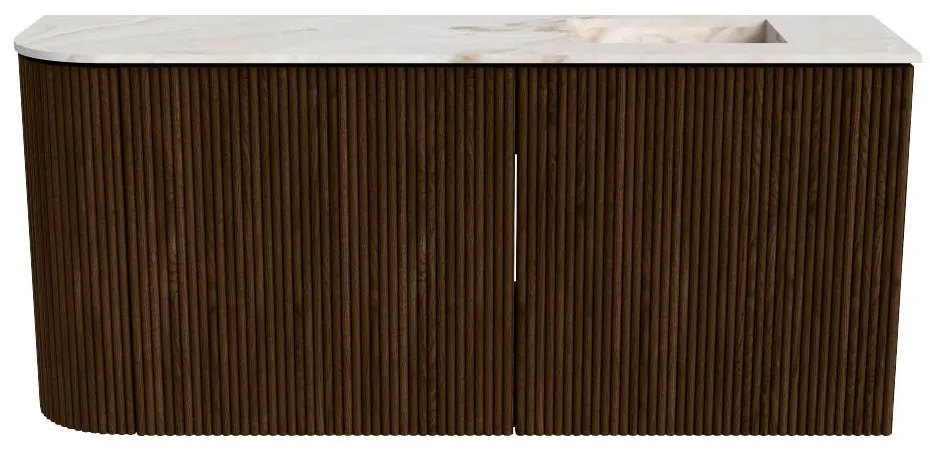 Mondiaz Joya DLux 90cm toiletmeubel ronding links walnut met wastafel faye rechts zonder kraangat frappe