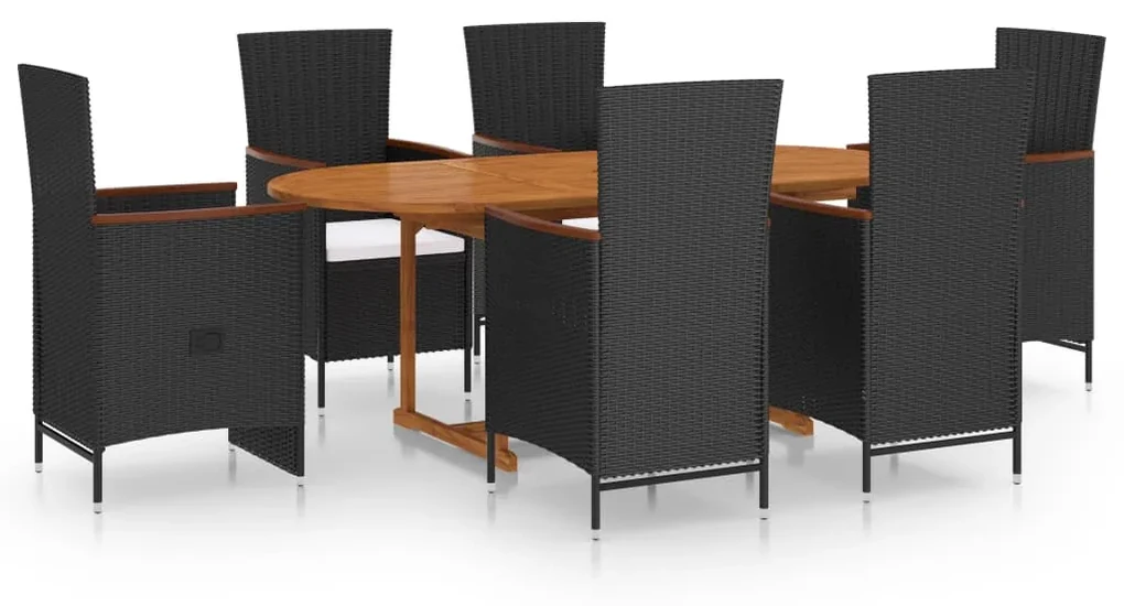 vidaXL 7-delige Tuinset poly rattan zwart