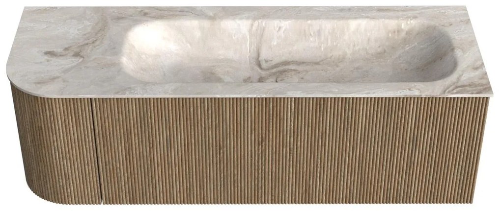 Mondiaz Kurve-dlux 135cm badmeubel ronding links dusk met 1 lade en deur en wastafel big medium rechts zonder kraangat frappe
