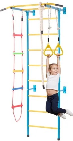 VEVOR wandrek, klimrek voor kinderen (vanaf 3 jaar), 5-in-1 set met Zweedse ladder van koolstofstaal, optrekstang &amp; touwladder &amp; gymnastiekringen, draagvermogen 100 kg, meerkleurig