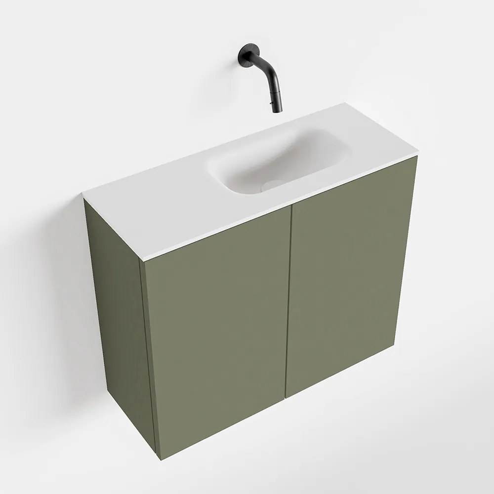 Zaro Polly toiletmeubel 60cm army met witte wastafel zonder kraangat rechts