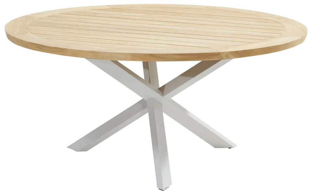 4 Seasons Outdoor Bernini eetset frozen met RVS Prado tafel teak blad Ø 160 cm Tuinset houtkleur weerbestendig
