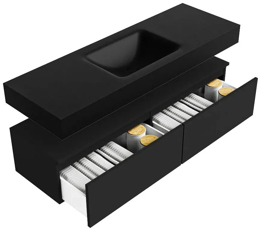 Zaro Alan badmeubel 140cm urban 2 lades met vrijhangende wastafel cloud midden 1 kraangat urban