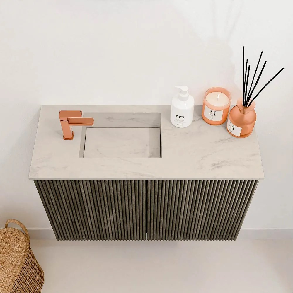 Mondiaz Joya DLux 60cm toiletmeubel shadow met wastafel faye links 1 kraangat opalo