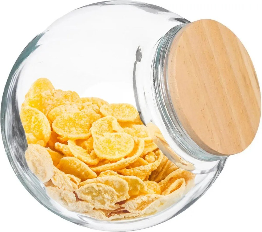 Secret de Gourmet glazen snoeppot met houten deksel - 2 liter - Voorraadpot