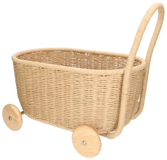 Speelgoedwagen, papercord, metaal, rubberhout