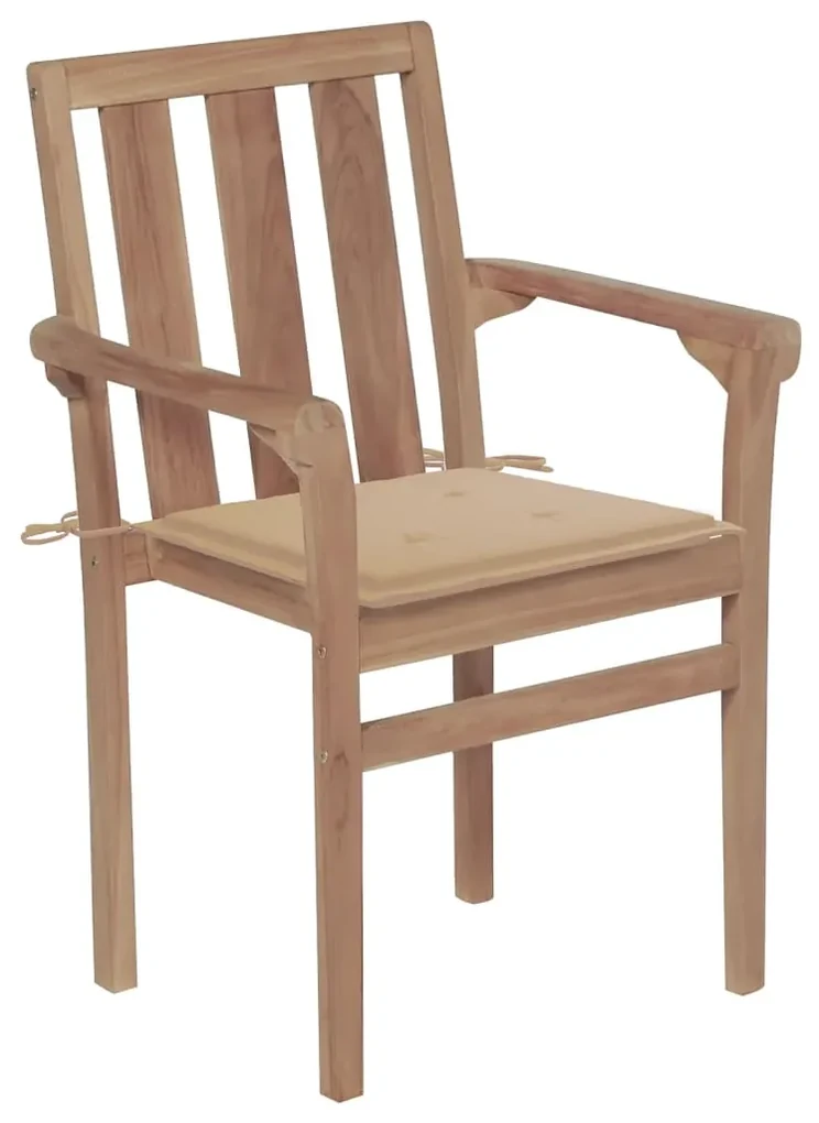 vidaXL Tuinstoelen stapelbaar 6 st met kussens massief teakhout