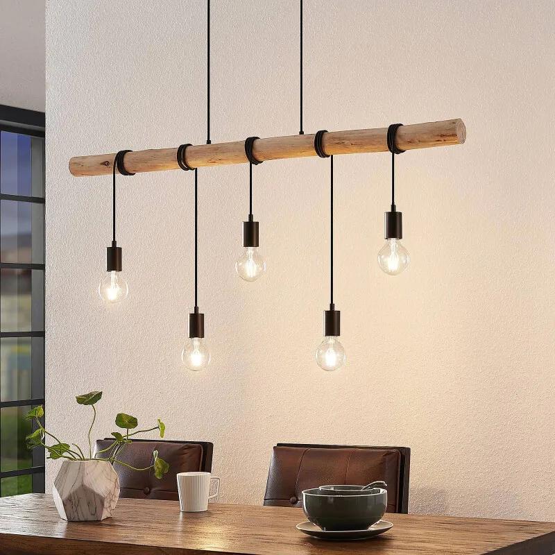 Rom hanglamp met houten balk, 5-lamps - lampen-24