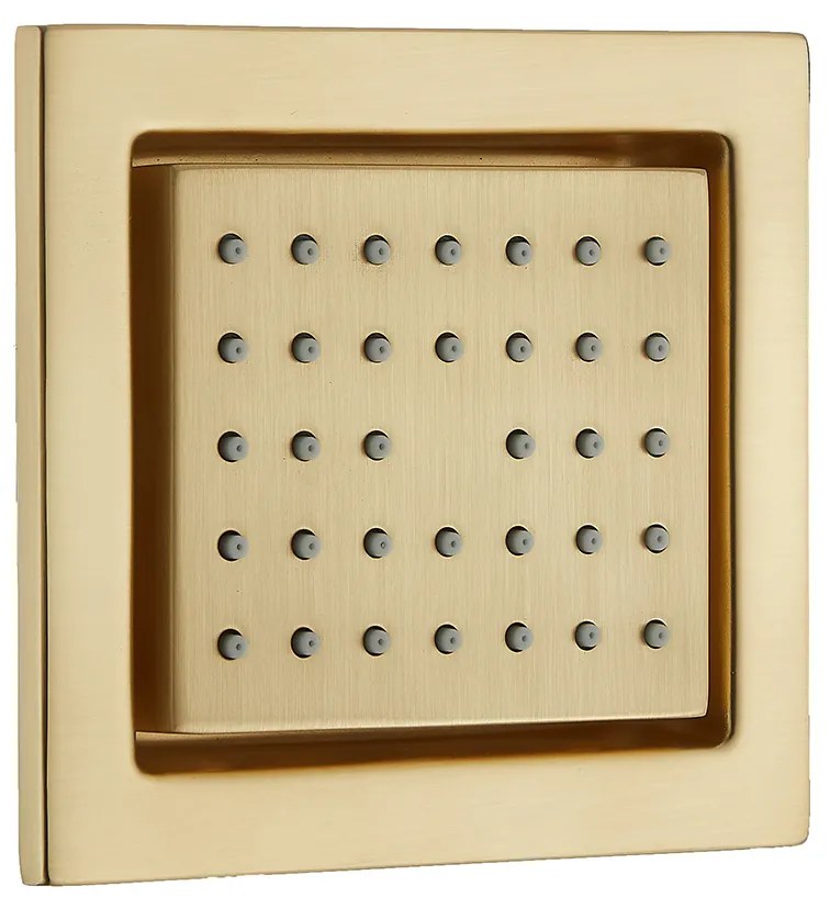 Saniclear Brass inbouwregendouche 20cm met vierkante massagejets en wandarm geborsteld messing - mat goud