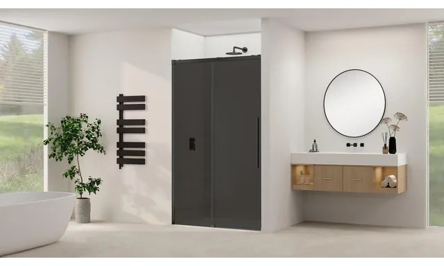 Van Rijn Products ST09 Schuifdeur vast deel - 157.5x200cm - grijs rookglas - soft-close - incl. Zwart ST09300160GRZW