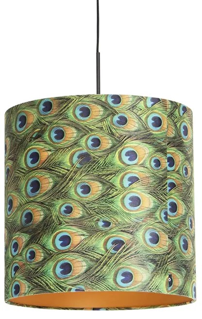 Hanglamp met velours kap pauw met goud 40 cm - Combi