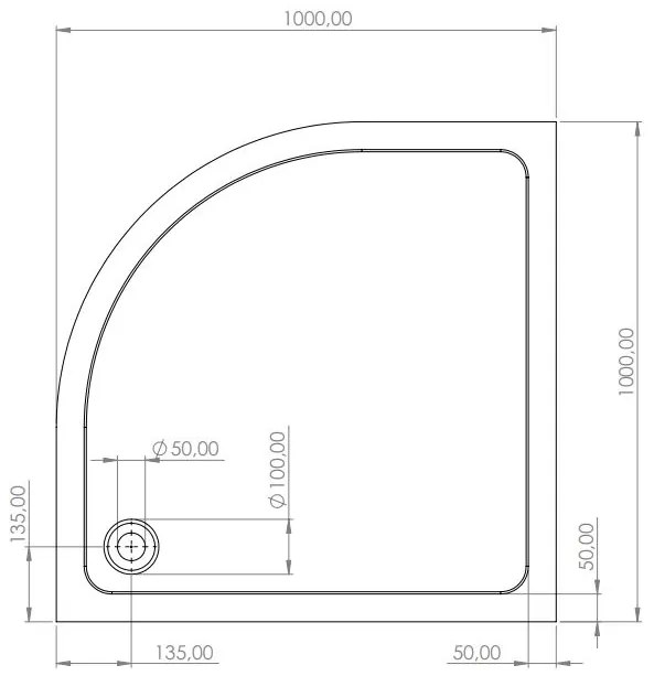 SaniGoods Rondo douchebak kwartrond 100x100x15cm