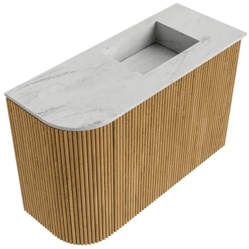 Mondiaz Joya DLux 60cm toiletmeubel ronding links oak met wastafel faye rechts zonder kraangat opalo