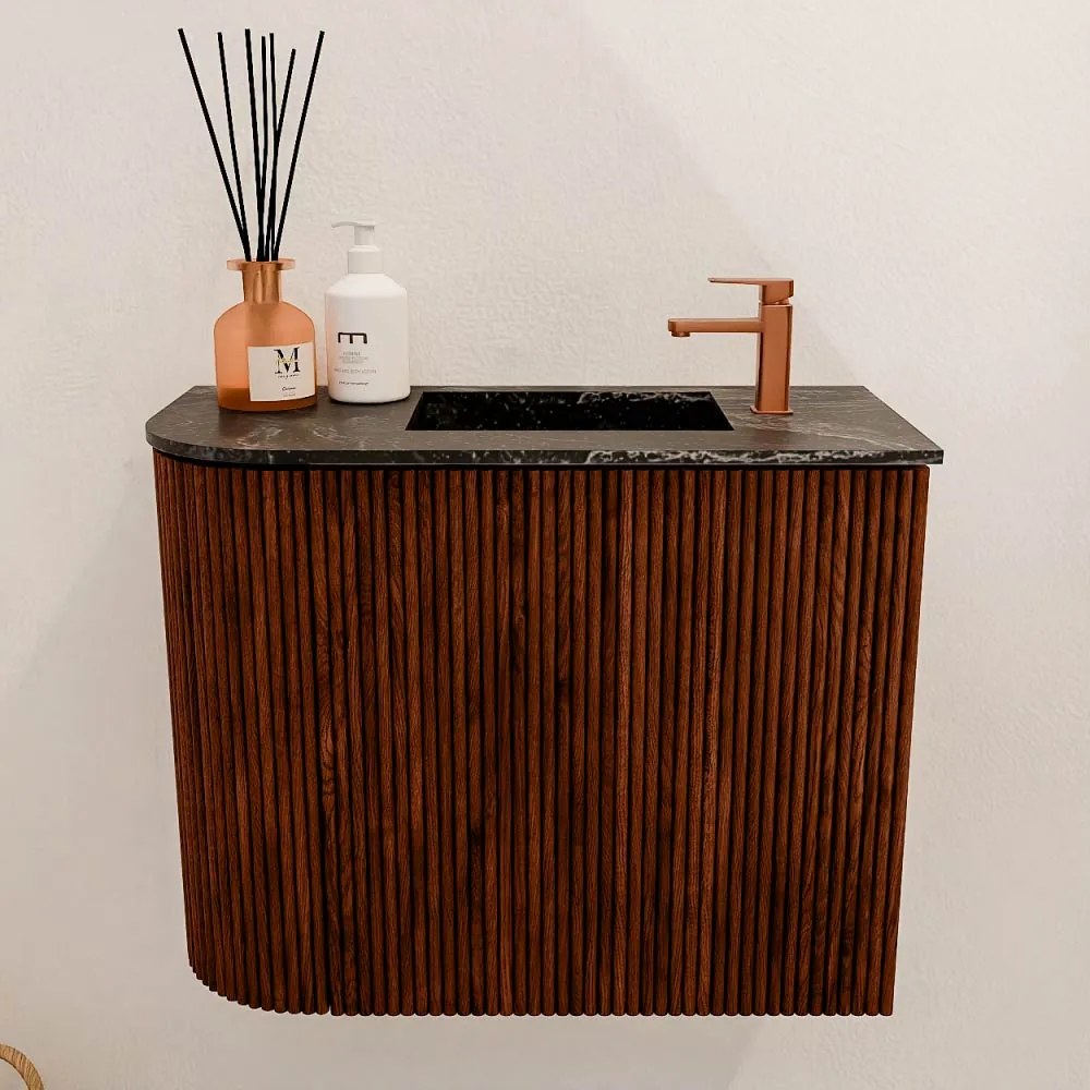 Mondiaz Joya DLux 50cm toiletmeubel ronding links ruby met wastafel faye rechts 1 kraangat lava