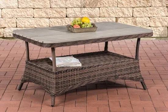 Design outdoor lounge tafel PANDORA hoogte 60 cm tafelblad WPC 5 mm rotan gaas ALU frame met opbergruimte houttafelblad - bruin gemeleerd 130 x 80 cm