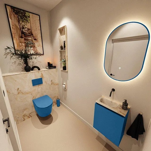 MONDIAZ TURE-DLUX 40cm toiletmeubel Jeans. EDEN wastafel Frappe positie links. Zonder kraangat. TUREDX40JEAL0FRA