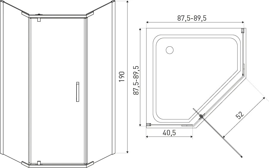 Kerra Metro vijfhoekige douchecabine 90x90cm zwart