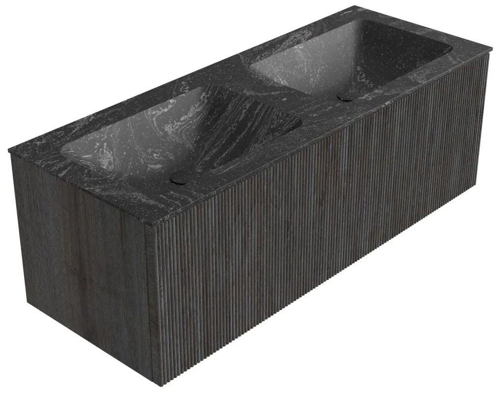 Mondiaz Kurve-dlux 120cm badmeubel shadow met 1 lade en wastafel leaf dubbel zonder kraangat lava