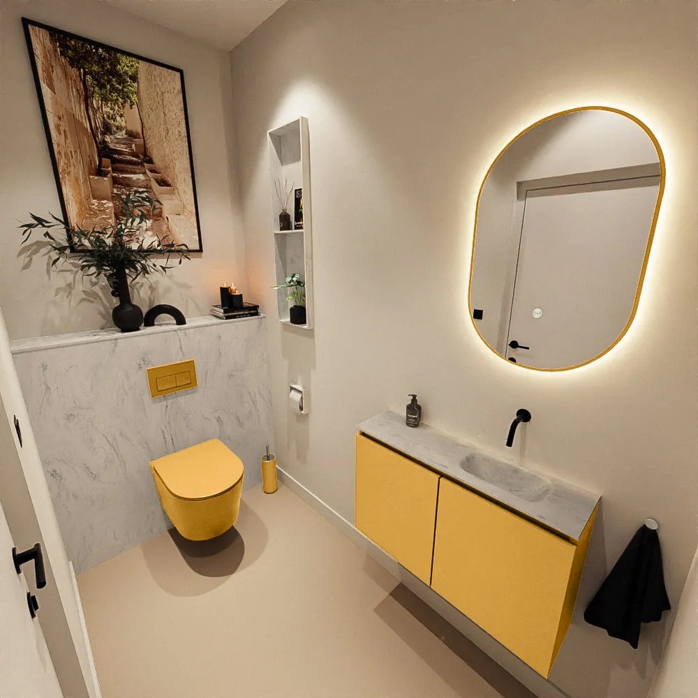 Mondiaz Ture DLux toiletmeubel 80cm ocher met wastafel opalo rechts zonder kraangat